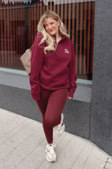 SELF LOVE SOCIETY BURGUNDY & CREAM 3D EMBROIDERED 3/4 ZIP
