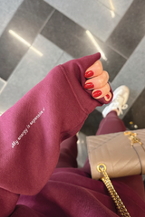 SELF LOVE SOCIETY BURGUNDY & CREAM 3D EMBROIDERED 3/4 ZIP