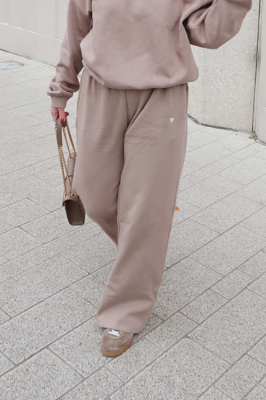 SELF LOVE SOCIETY HEART MOCHA & CREAM EMBROIDERED STRAIGHT LEG JOGGER