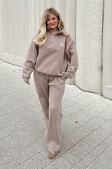 SELF LOVE SOCIETY MOCHA & CREAM 3D EMBROIDERED 3/4 ZIP SWEATER