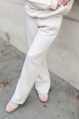 SELF LOVE SOCIETY IVORY & PINK HEART EMBROIDERED STRAIGHT LEG JOGGER