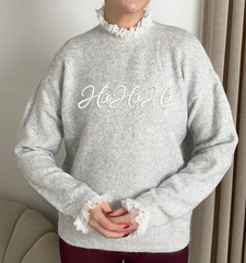 CORDELIA MARL GREY HOHOHO EMBROIDERED LACE TRIM JUMPER