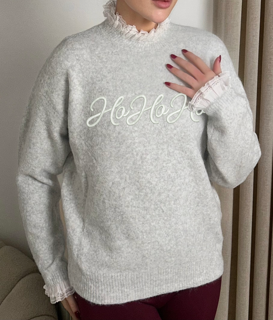 CORDELIA MARL GREY HOHOHO EMBROIDERED LACE TRIM JUMPER