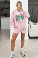 Hollywood Baby Pink Printed sweater short loungewear set