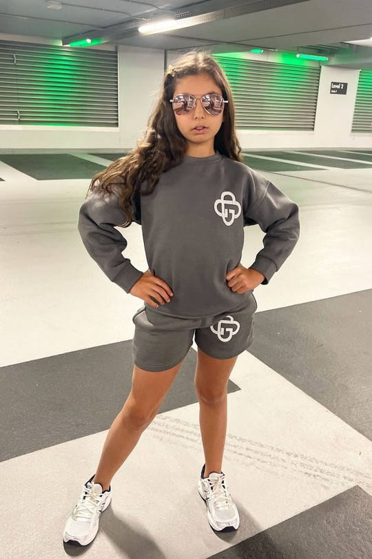 Mini G monogram steel grey embroidered sweater shorts loungewear