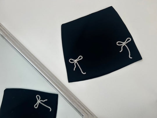 ALARA BLACK DIAMANTE BOW MINI SKIRT