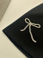 ALARA BLACK DIAMANTE BOW MINI SKIRT