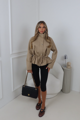 AVEN MOCHA HIGH NECK TIE WAIST JACKET