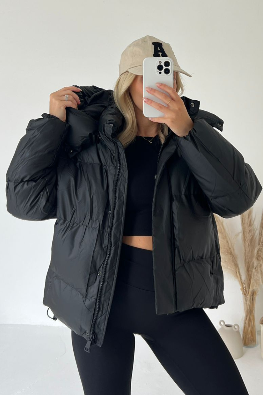 Clara black short crop puffer coat Glamify Famous For Loungewear