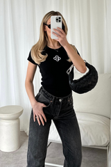 G monogram black embroidered baby tee