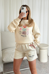 Portofino shell ecru embroidered sweater shorts loungewear