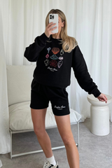 Portofino shell black embroidered sweater shorts loungewear