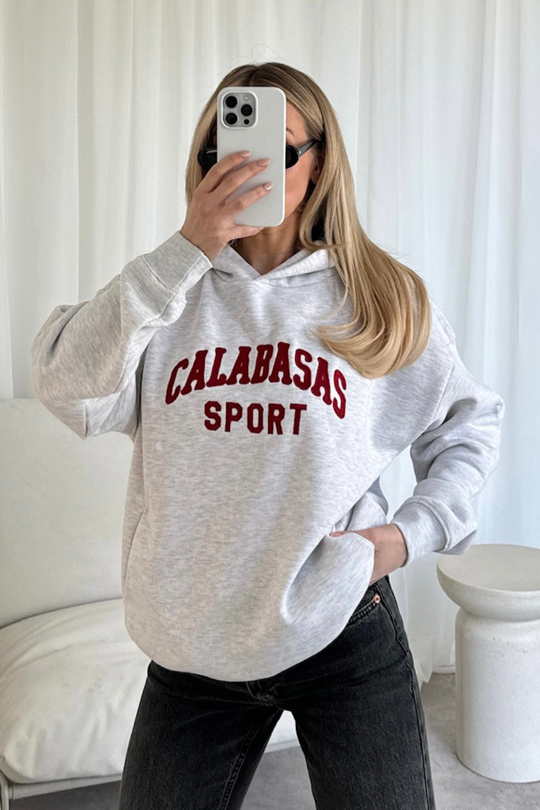 Calabasas marl grey embroidered premium relaxed hoodie