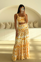 Gabbi yellow floral crop top maxi skirt co-ord One Size (6-12) Co Ord