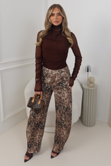 ELOWEN BROWN DEER PRINT BALLOON LEG JEANS