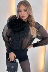 Valentina black rose organza shirt