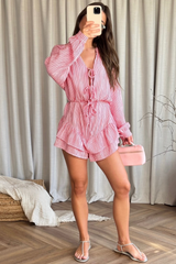 Maya pink striped cheesecloth playsuit