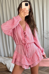 Maya pink striped cheesecloth playsuit