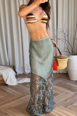 Taylor khaki satin lace maxi skirt