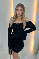 Sienna black bardot rose dress