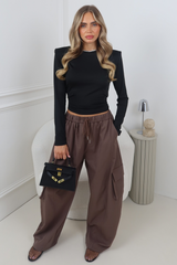 LUCIA BROWN NYLON TROUSERS WITH ADJUSTABLE HEM