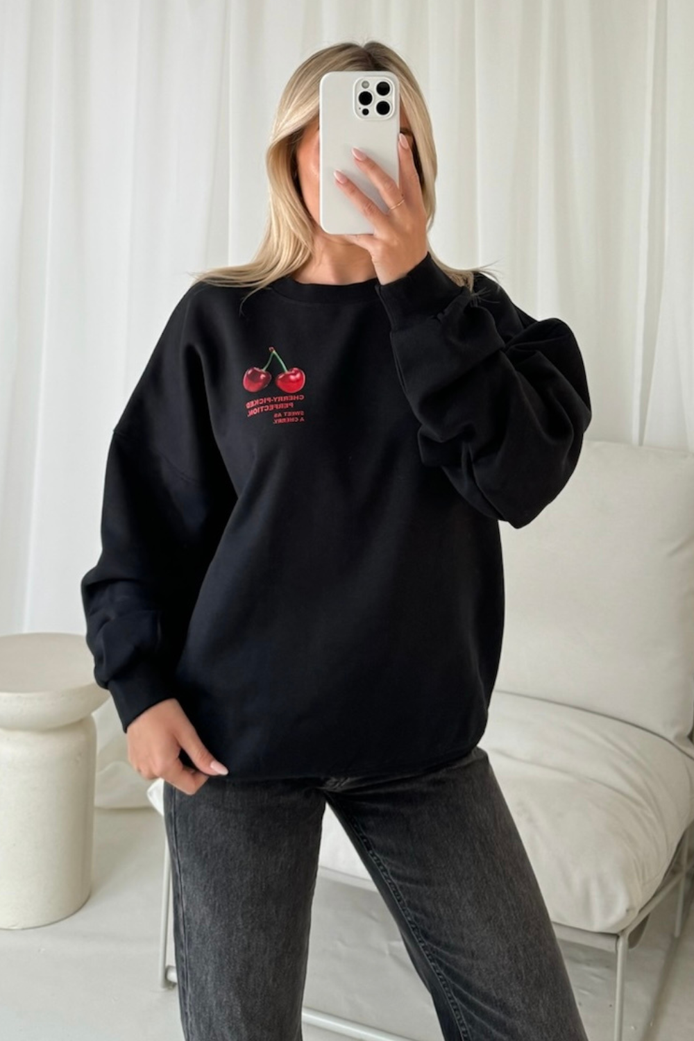 Cherry perfection black printed sweater