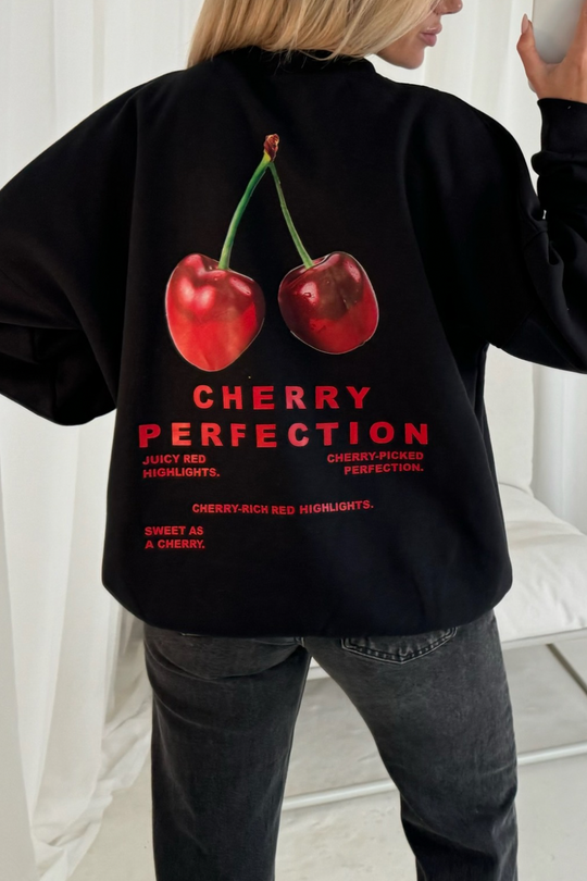 Cherry perfection black printed sweater