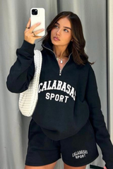 Calabasas black 1/4 zip sweater short loungewear set