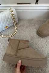 Penny beige platform ultra mini faux fur boots
