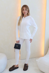 Mia white ribbed hooded loungewear