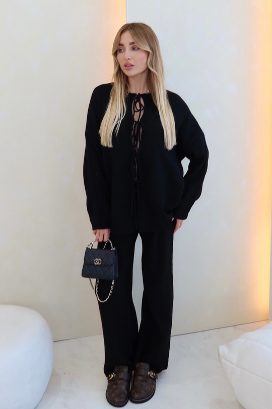Layla black tie front knitted loungewear