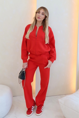 Rosie red bomber jacket and straight leg jogger loungewear