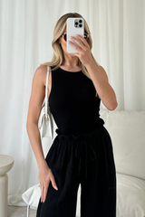 Georgia Black Ribbed Vest Top