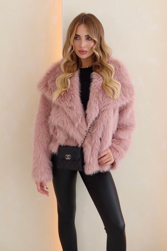Olivia pink faux fur coat