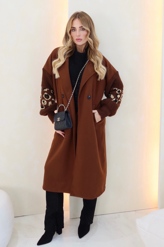 Marnie chocolate knit sleeve tailored coat