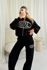 Muse black printed bomber jacket and straight leg jogger