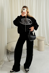 Muse black printed bomber jacket and straight leg jogger