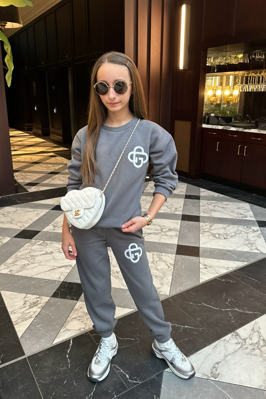 Mini G monogram steel grey embroidered sweater and joggers