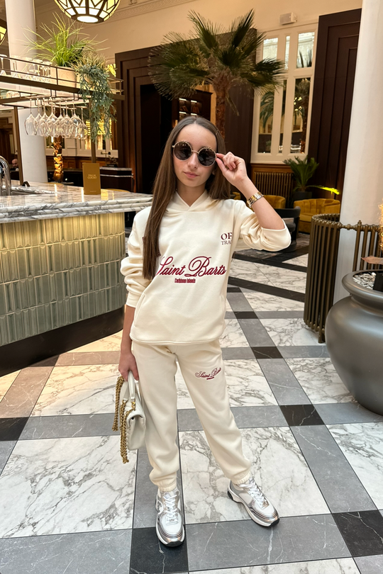 Mini Saint Barts ecru embroidered hoodie and joggers