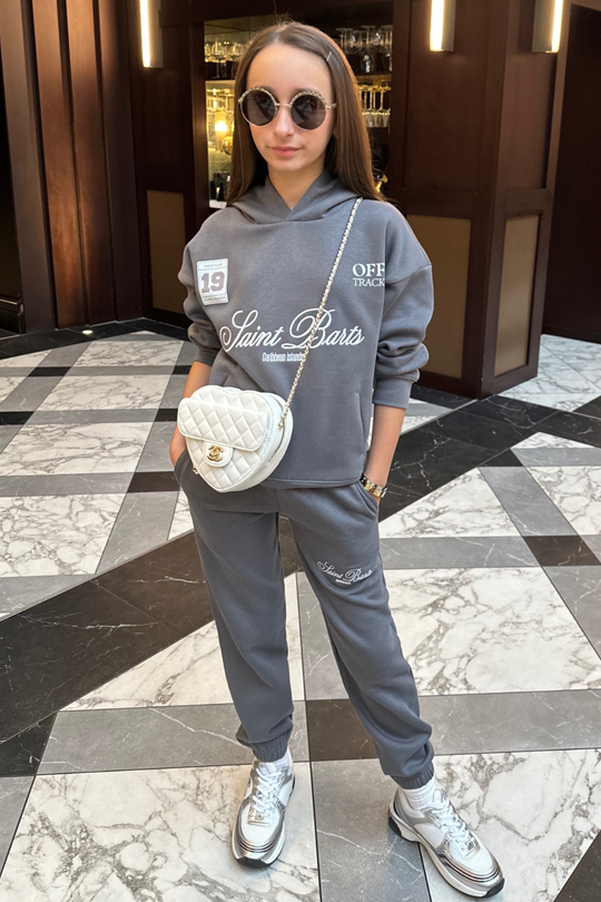 Mini Saint Barts steel grey embroidered hoodie and joggers