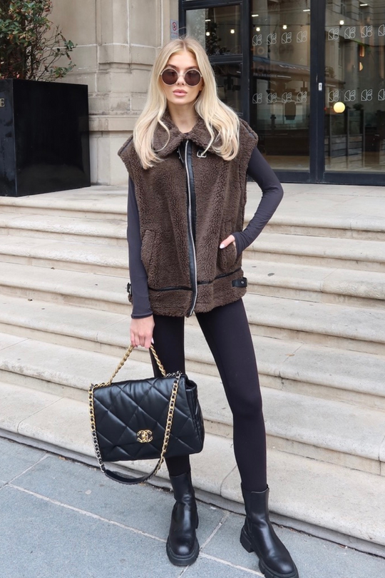 Natalie khaki teddy aviator gilet