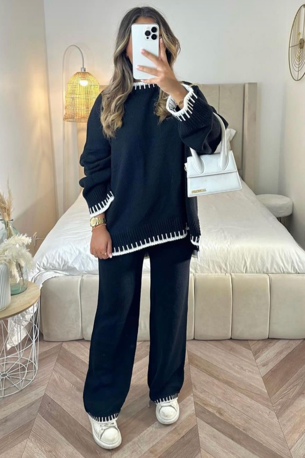 LAUREN GLAMIFY EMBROIDERED NAVY CONTRAST PIPING ZIP JACKET TROUSER LOUNGEWEAR
