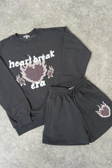 Heartbreak era steel grey printed sweater shorts loungewear