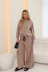 Nova beige leopard stripe sweater set