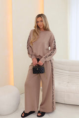 Nova beige leopard stripe sweater set