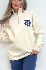 Take Your Time Ecru & Blue printed 3/4 sweater and legging set