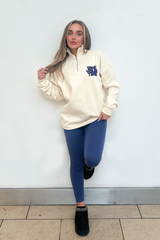 Take Your Time Ecru & Blue printed 3/4 sweater and legging set