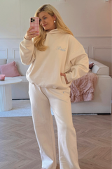 SELF LOVE SOCIETY IVORY & BLUE EMBROIDERED JOGGERS HANNAH BRIGGS
