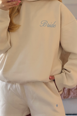 SELF LOVE SOCIETY IVORY & BLUE EMBROIDERED SHORTS HANNAH BRIGGS