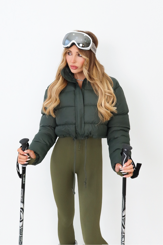 Karmin Khaki crop puffer coat